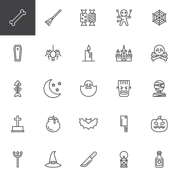 Happy Halloween Outline Icons Set Linear Style Symbols Collection Line — 图库矢量图片