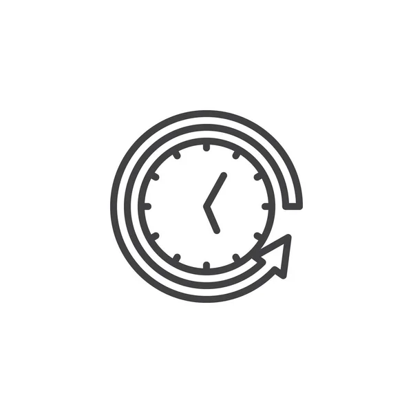 Flèche Arrière Autour Icône Contour Horloge Signe Style Linéaire Pour — Image vectorielle