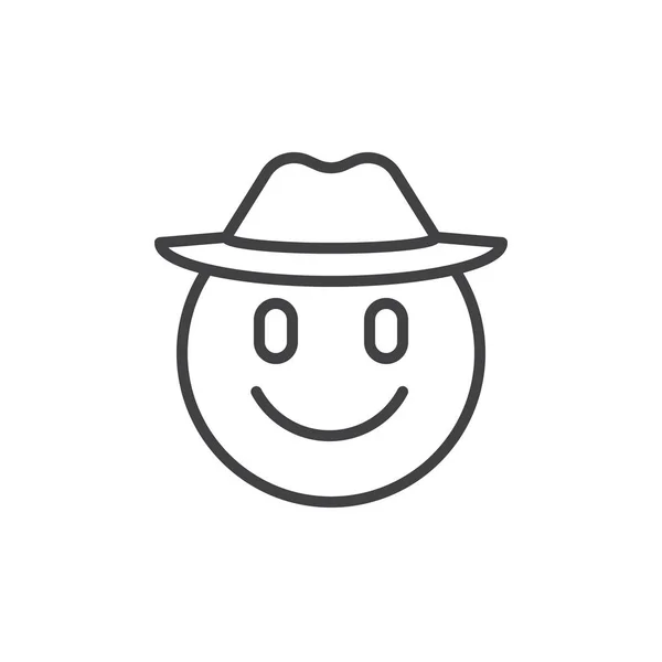 Emoticono sonriente con el icono del contorno del sombrero de vaquero — Archivo Imágenes Vectoriales