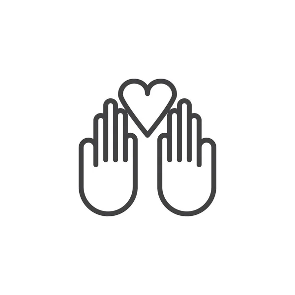 Руки пожертвования с иконкой контура сердца — стоковый вектор
