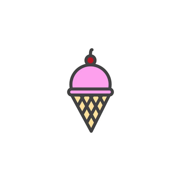 Icono Contorno Lleno Cono Helado Oblea Signo Vector Línea Pictograma — Archivo Imágenes Vectoriales