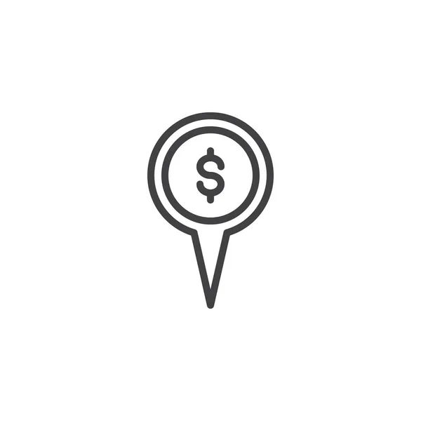 Dólar mapa pin esquema icono — Vector de stock