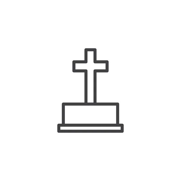 ハロウィーンの墓の石アイコンの概要を説明します 携帯電話の概念と Web デザインの直線的なスタイルの標識です 墓地のシンプルなラインのベクトルのアイコン シンボル ロゴの図 ピクセル完璧なベクトル グラフィック — ストックベクタ