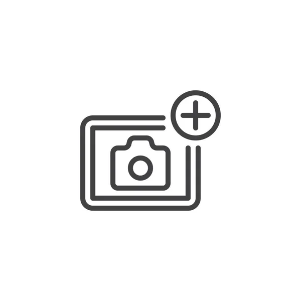 Cámara de fotos añadir icono de contorno — Vector de stock