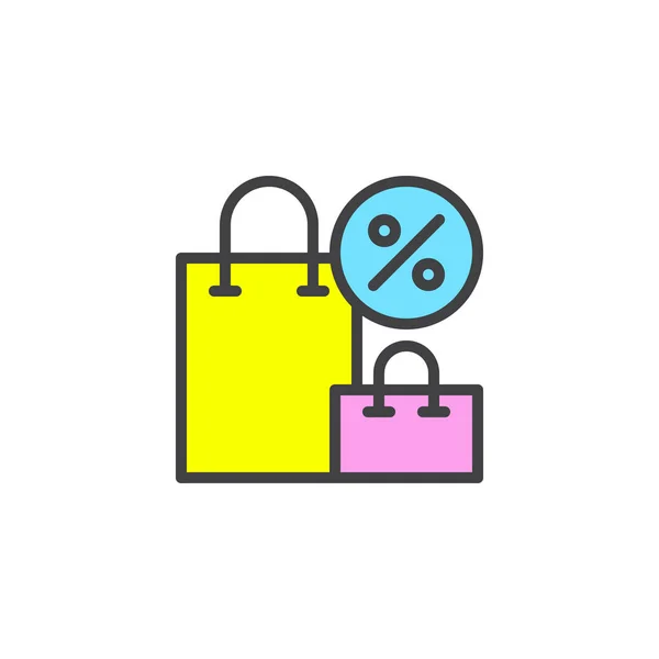 Bolsa Compras Con Icono Contorno Lleno Porcentaje Signo Vector Línea — Archivo Imágenes Vectoriales