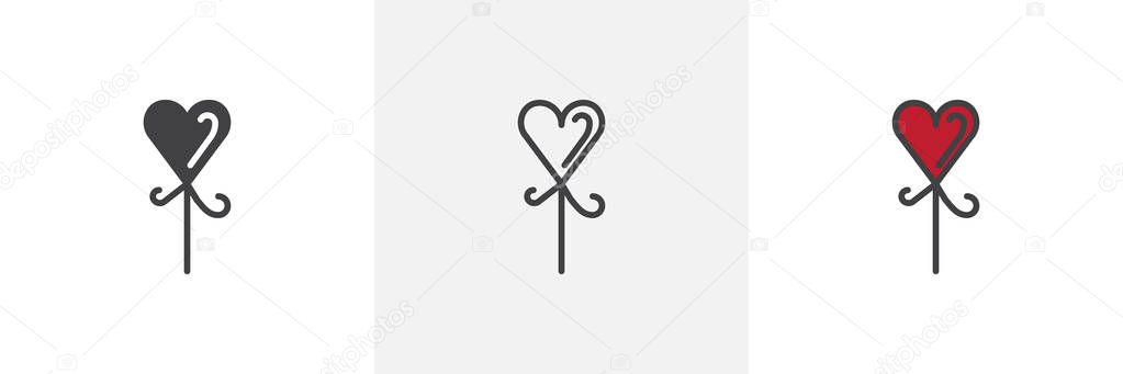 Heart lollipop icon. Line, solid and filled outline colorful version, outline and filled vector sign. Symbol, logo illustration. Different style icons set. Pixel perfect vector graphics