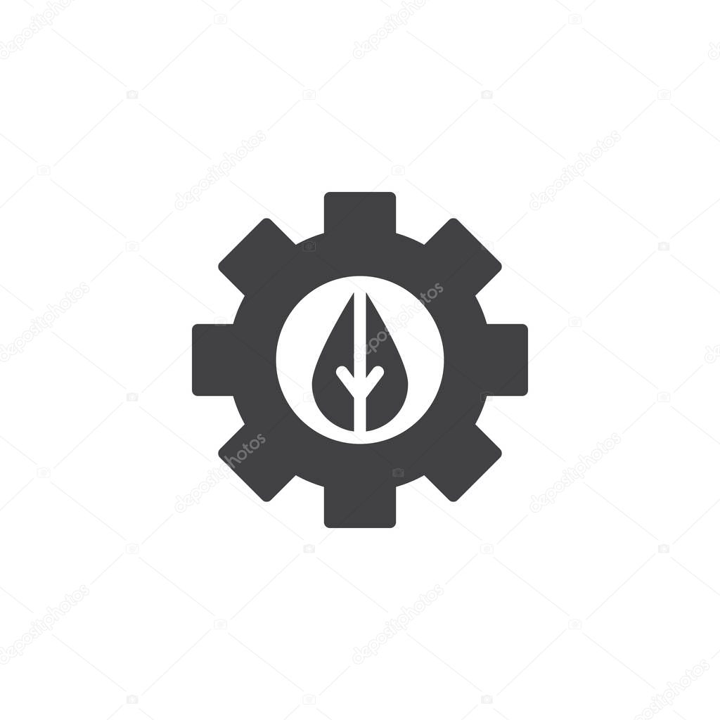 Gear leaf vector icon. filled flat sign for mobile concept and web design. Ecology Settings simple solid icon. Symbol, logo illustration. Pixel perfect vector graphics
