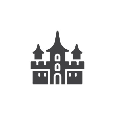 Drakula Şatosu vektör simgesi. Mobil kavramı ve web tasarım için düz işareti dolu. Cadılar Bayramı Castle basit katı simgesi. Sembol, logo illüstrasyon. Piksel mükemmel vektör grafikleri