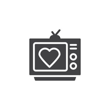 Kalp tv vektör simgesi. Mobil kavramı ve web tasarım için düz işareti dolu. Televizyon aşk basit katı simgesi. Sembol, logo illüstrasyon. Piksel mükemmel vektör grafikleri