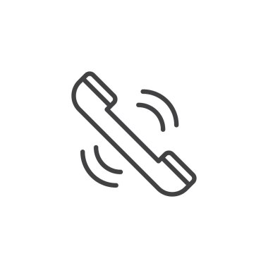 Telefon arama anahat simgesi. Mobil kavramı ve web tasarım için doğrusal stili işaret. Cep telefonu telefon basit çizgi vektör simgesi. Sembol, logo illüstrasyon. Piksel mükemmel vektör grafikleri