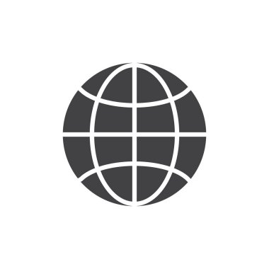 Dünya çapında vektör simgesi. Mobil kavramı ve web tasarım için düz işareti dolu. Dünya küre basit katı simgesi. Sembol, logo illüstrasyon. Piksel mükemmel vektör grafikleri