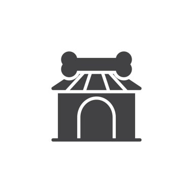 Köpek evi ve kemik vektör simgesi. Mobil kavramı ve web tasarım için düz işareti dolu. Köpek kulübesi basit katı simgesi. Sembol, logo illüstrasyon. Piksel mükemmel vektör grafikleri