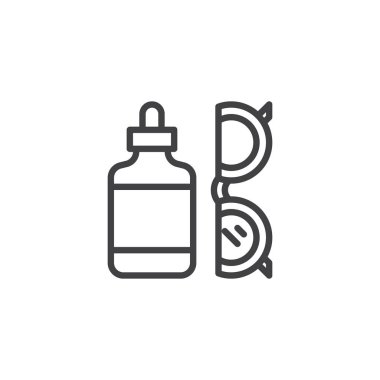 Göz damlaları ve göz gözlük anahat simgesini. Mobil kavramı ve web tasarım için doğrusal stili işaret. Göz sağlık basit çizgi vektör simgesi. Sembol, logo illüstrasyon. Piksel mükemmel vektör grafikleri