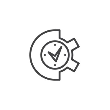 Dişli saat anahat simgesi. Mobil kavramı ve web tasarım için doğrusal stili işaret. Zaman yönetimi, denetimi basit bir çizgi vektör simgesi. Sembol, logo illüstrasyon. Piksel mükemmel vektör grafikleri