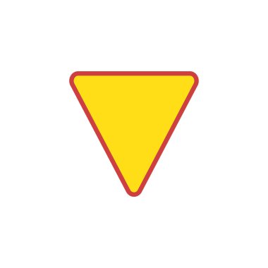 Üçgen işaretini düz simgesi, vektör işareti, renkli sembol üzerinde beyaz izole verim. Yol trafik koordinasyon sembolü, logo illüstrasyon. Düz stil tasarım