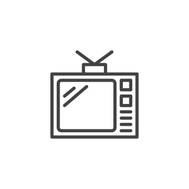 Eski tv anahat simgesi. Mobil kavramı ve web tasarım için doğrusal stili işaret. Retro televizyon basit çizgi vektör simgesi. Sembol, logo illüstrasyon. Piksel mükemmel vektör grafikleri