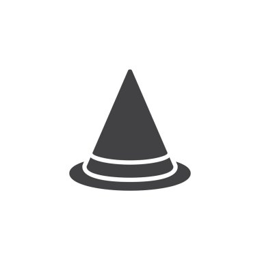 Halloween cadı şapka vektör simgesi. Mobil kavramı ve web tasarım için düz işareti dolu. Parti koni şapka basit katı simgesi. Sembol, logo illüstrasyon. Piksel mükemmel vektör grafikleri