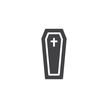 İle vektör simgesi tabutu. Mobil kavramı ve web tasarım için düz işareti dolu. Cenaze katı simgesi. Sembol, logo illüstrasyon. Piksel mükemmel vektör grafikleri