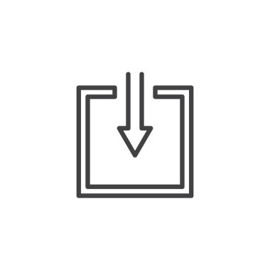 Asansör düğme anahat simgesi aşağı ok. Mobil kavramı ve web tasarım için doğrusal stili işaret. Çizgi vektör simge girin. Sembol, logo illüstrasyon. Piksel mükemmel vektör grafikleri