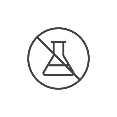 GDO ücretsiz Gıda etiketi anahat simgesi. Mobil kavramı ve web tasarım için doğrusal stili işaret. Hiçbir kimyasal şişesi basit çizgi vektör simgesi. Sembol, logo illüstrasyon. Piksel mükemmel vektör grafikleri