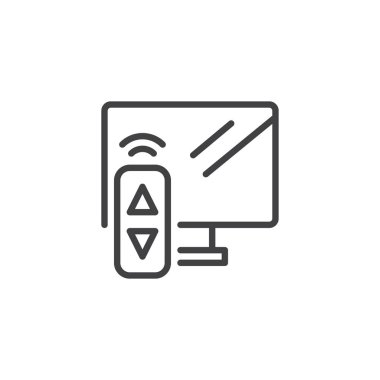 TV ve Uzaktan kumanda anahat simgesi. Mobil kavramı ve web tasarım için doğrusal stili işaret. Televizyon denetleyicisi basit çizgi vektör simgesi. Sembol, logo illüstrasyon. Piksel mükemmel vektör grafikleri