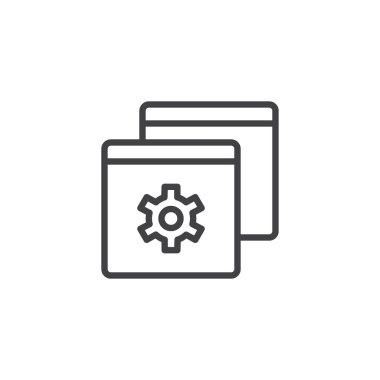 Tarayıcı ayarı anahat simgesi. Mobil kavramı ve web tasarım için doğrusal stili işaret. tarayıcı ile dişli basit çizgi vektör simgesi. Sembol, logo illüstrasyon. Piksel mükemmel vektör grafikleri