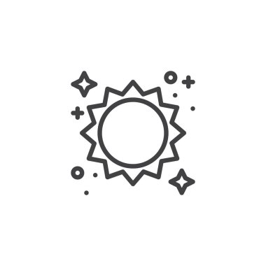 Güneş yıldız anahat simgesi. Mobil kavramı ve web tasarım için doğrusal stili işaret. Güneş ve yıldız satırı vektör simgesi. Sembol, logo illüstrasyon. Piksel mükemmel vektör grafikleri