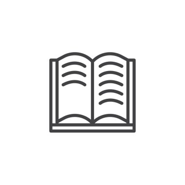 Açık kitap sayfaları simgesi anahat. Mobil kavramı ve web tasarım için doğrusal stili işaret. Eğitim basit çizgi vektör simgesi. Sembol, logo illüstrasyon. Piksel mükemmel vektör grafikleri