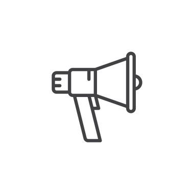 Megafon anahat simgesi. Mobil kavramı ve web tasarım için doğrusal stili işaret. Megafon basit çizgi vektör simgesi. Duyuru simgesi, logo illüstrasyon. Piksel mükemmel vektör grafikleri