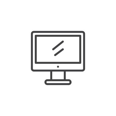 Bilgisayar ekran anahat simgesini. Mobil kavramı ve web tasarım için doğrusal stili işaret. PC monitör basit çizgi vektör simgesi. Okul sırası pc sembolü, logo illüstrasyon. Piksel mükemmel vektör grafikleri