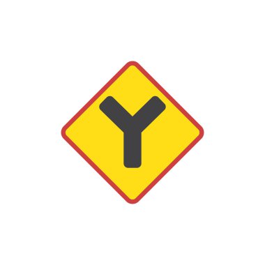 Y kesişim düz kutsal kişilerin resmi, vektör işareti, renkli sembol üzerinde beyaz izole. Uyarı iki yönlü trafik işareti simgesi, logo illüstrasyon. Düz stil tasarım