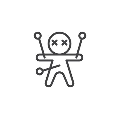 Vudu bebeği anahat simgesi. Mobil kavramı ve web tasarım için doğrusal stili işaret. Halloween doll basit çizgi vektör simgesi. Kara büyü sembolü, logo illüstrasyon. Piksel mükemmel vektör grafikleri