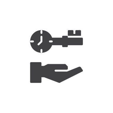 El ve saat anahtar vektör simgesi. Mobil kavramı ve web tasarım için düz işareti dolu. Zaman yönetimi basit katı simgesini. Sembol, logo illüstrasyon. Piksel mükemmel vektör grafikleri