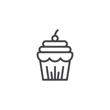 Cupcake berry anahat simgesi olan. Mobil kavramı ve web tasarım için doğrusal stili işaret. Şükran günü pasta basit çizgi vektör simgesi. Sembol, logo illüstrasyon. Piksel mükemmel vektör grafikleri