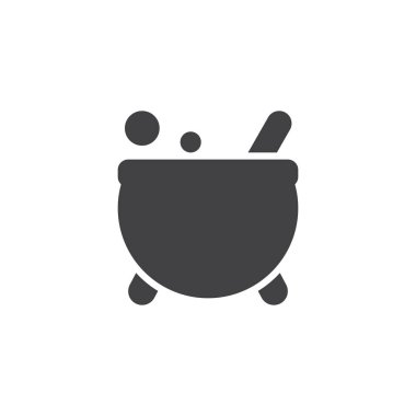 Cadı kazanı vektör simgesi. Mobil kavramı ve web tasarım için düz işareti dolu. Cadı iksiri katı simgesi. Sembol, logo illüstrasyon. Piksel mükemmel vektör grafikleri