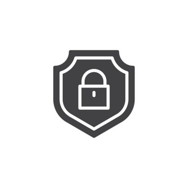 Kilit vektör simgesi ile güvenlik kalkanı. Mobil kavramı ve web tasarım için düz işareti dolu. Kalkan asma kilit basit katı simgesi. Sembol, logo illüstrasyon. Piksel mükemmel vektör grafikleri