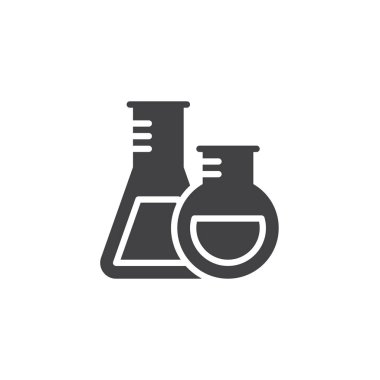 Laboratuvar şişesi vektör simgesi. Mobil kavramı ve web tasarım için düz işareti dolu. Test tüpleri basit katı simgesi. Sembol, logo illüstrasyon. Piksel mükemmel vektör grafikleri