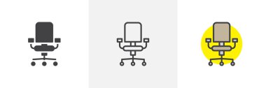 Ofis sandalye simge. Çizgi, sağlam ve doldurulmuş anahat renkli sürüm, anahat ve dolgulu vektör işareti. Sembol, logo illüstrasyon. Farklı stil simgeler kümesi. Piksel mükemmel vektör grafikleri
