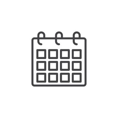 Takvim anahat simgesini. Mobil kavramı ve web tasarım için doğrusal stili işaret. Zamanlama gündem günlük basit çizgi vektör simgesi. Sembol, logo illüstrasyon. Piksel mükemmel vektör grafikleri