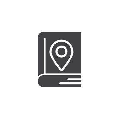 Harita rehber kitap vektör simgesi. Mobil kavramı ve web tasarım için düz işareti dolu. Harita kitap basit katı simgesi. Sembol, logo illüstrasyon. Piksel mükemmel vektör grafikleri
