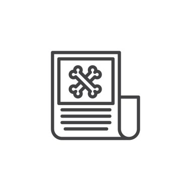 Cadılar Bayramı gazete ile çapraz kemikler anahat simgesi. Mobil kavramı ve web tasarım için doğrusal stili işaret. basit çizgi vektör simgesi. Sembol, logo illüstrasyon. Piksel mükemmel vektör grafikleri