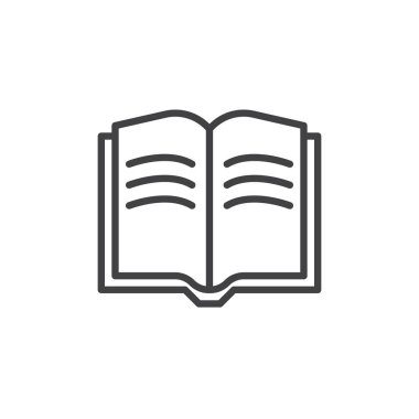 Açık kitap sayfaları simgesi anahat. Mobil kavramı ve web tasarım için doğrusal stili işaret. Eğitim basit çizgi vektör simgesi. El ile sembol, logo illüstrasyon. Piksel mükemmel vektör grafikleri