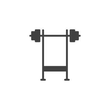 Bench press vektör simgesi. Mobil kavramı ve web tasarım için düz işareti dolu. kilo halter ekipmanları fitness spor salonu basit katı simgesi. Sembol, logo illüstrasyon. Piksel mükemmel vektör grafikleri