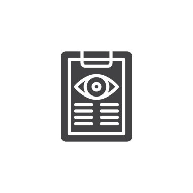 Göz testi belge vektör simgesi. Mobil kavramı ve web tasarım için düz işareti dolu. Oftalmoloji kağıt Pano basit katı simgesi. Sembol, logo illüstrasyon. Piksel mükemmel vektör grafikleri