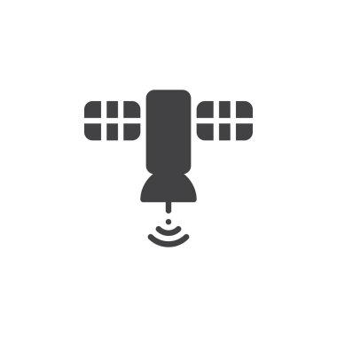 Uydu vektör simgesi. Mobil kavramı ve web tasarım için düz işareti dolu. Uzay İstasyonu basit katı simgesi. Sembol, logo illüstrasyon. Piksel mükemmel vektör grafikleri