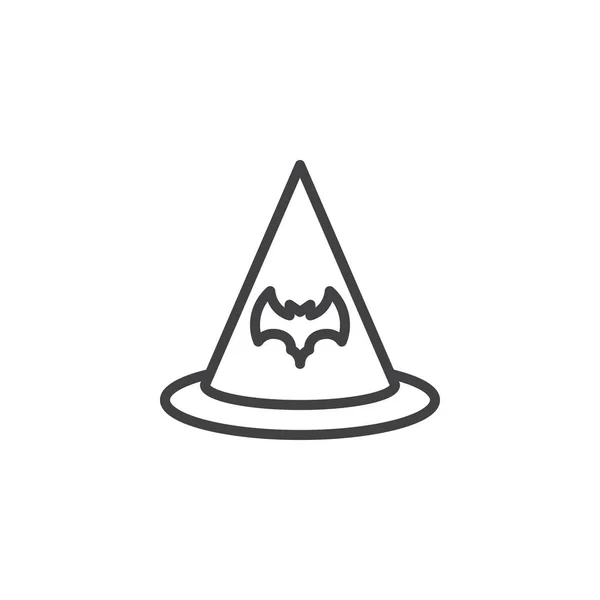 女巫帽与蝙蝠轮廓图标 线性风格符号的移动概念和网页设计 万圣节简单的行向量图标 徽标插图 像素完美矢量图形 — 图库矢量图片