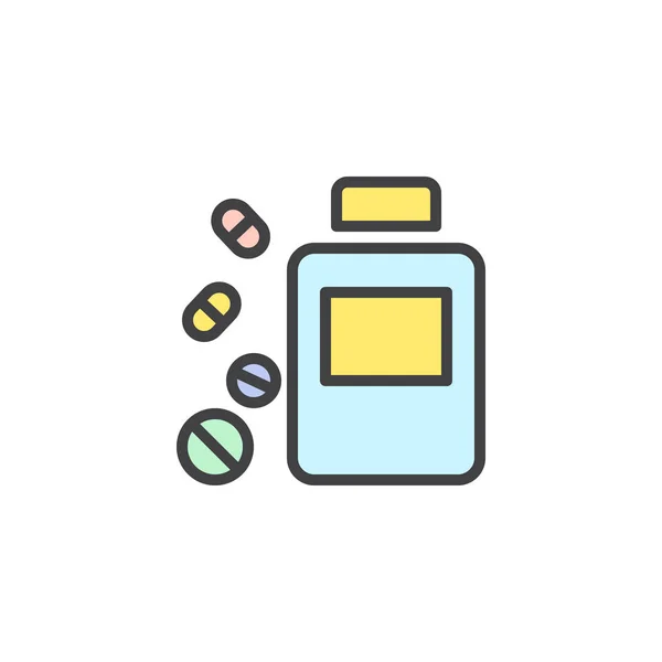Pillole bottiglia riempito icona contorno — Vettoriale Stock