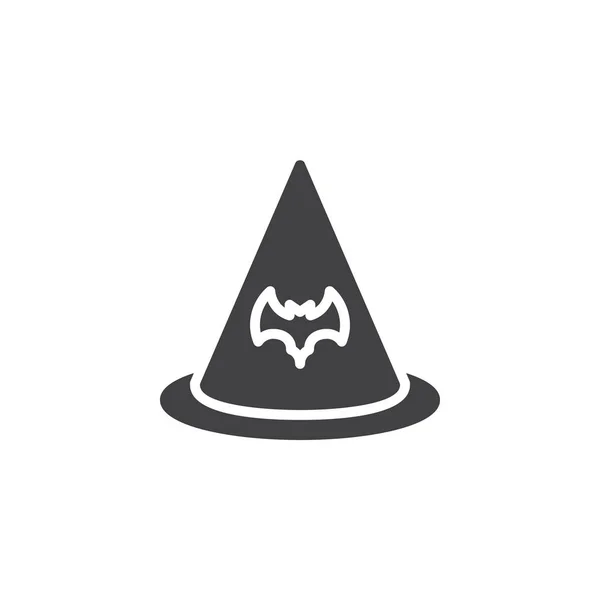 有蝙蝠向量图标的女巫帽 填充平面符号的移动概念和网页设计 万圣节简单的固体图标 徽标插图 像素完美矢量图形 — 图库矢量图片