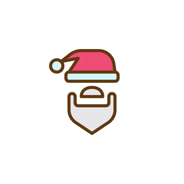 산타 모자와 수염 채워진된 개요 아이콘 — 스톡 벡터