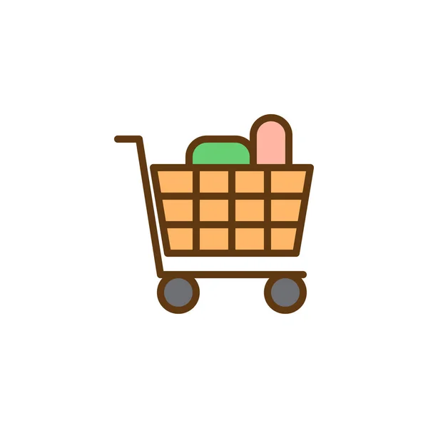 Shopping Cart Full Groceries Products Filled Outline Icon Line Vector — Stock Vector